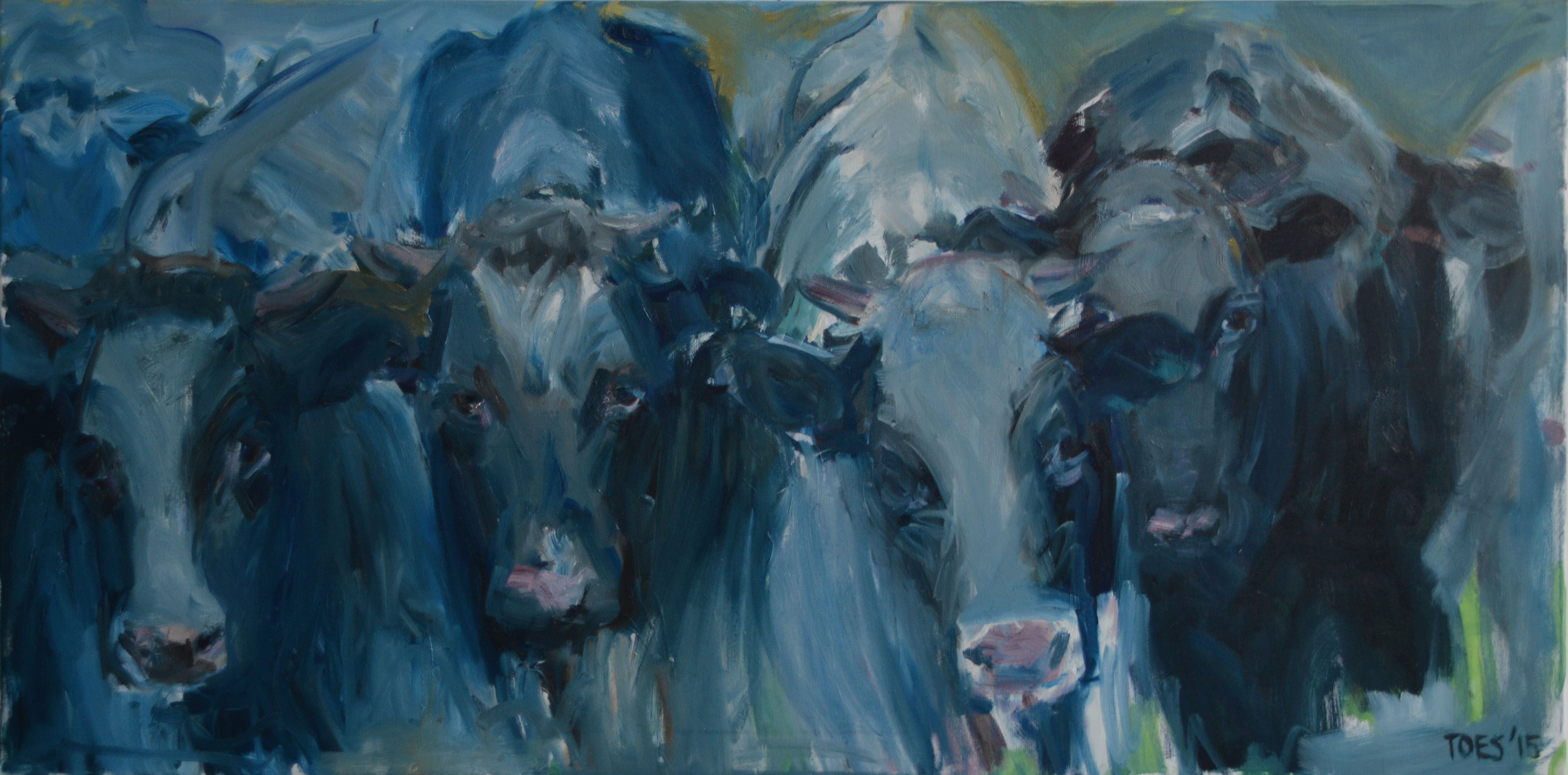 4 kalveren olieverf op doek 70 x 140 €850